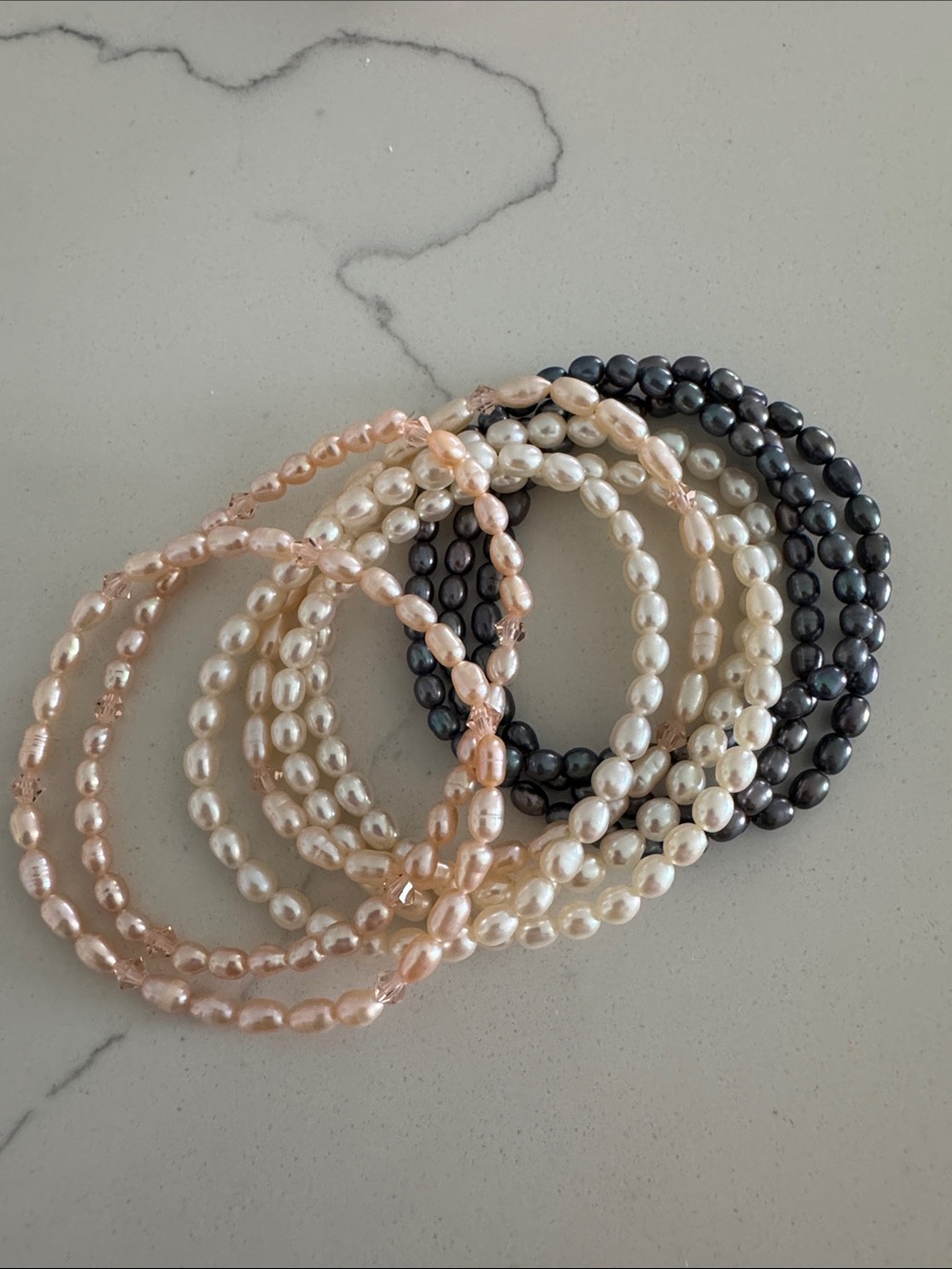 Freshwater Pearl Stretch Bracelet Set - Pink, White & Black